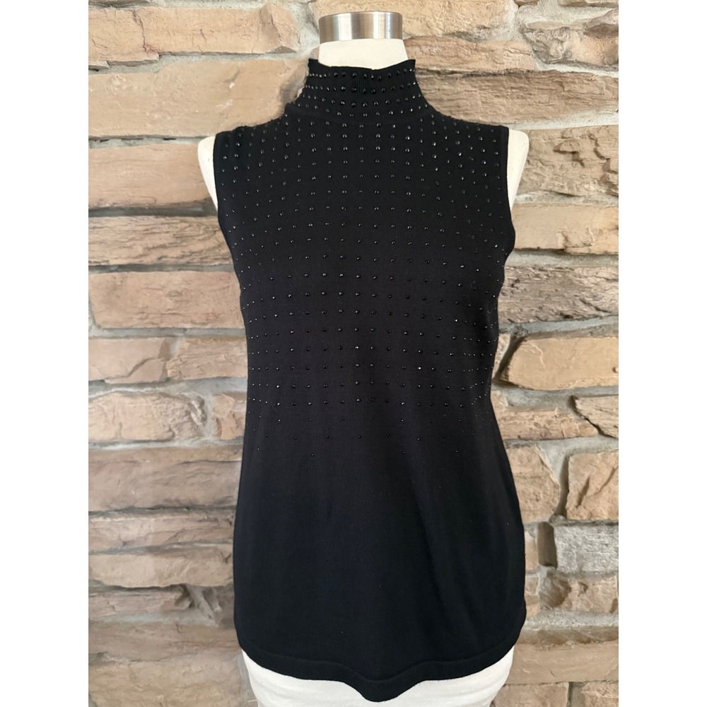Cable‎ & Gauge Womens Black Studded Mock Neck Sleeveless Knit Top Large CG1E510